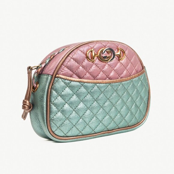 Gucci Zumi Pink & Blue Laminated Leather Quilted Mini Bag - Picture 2 of 12